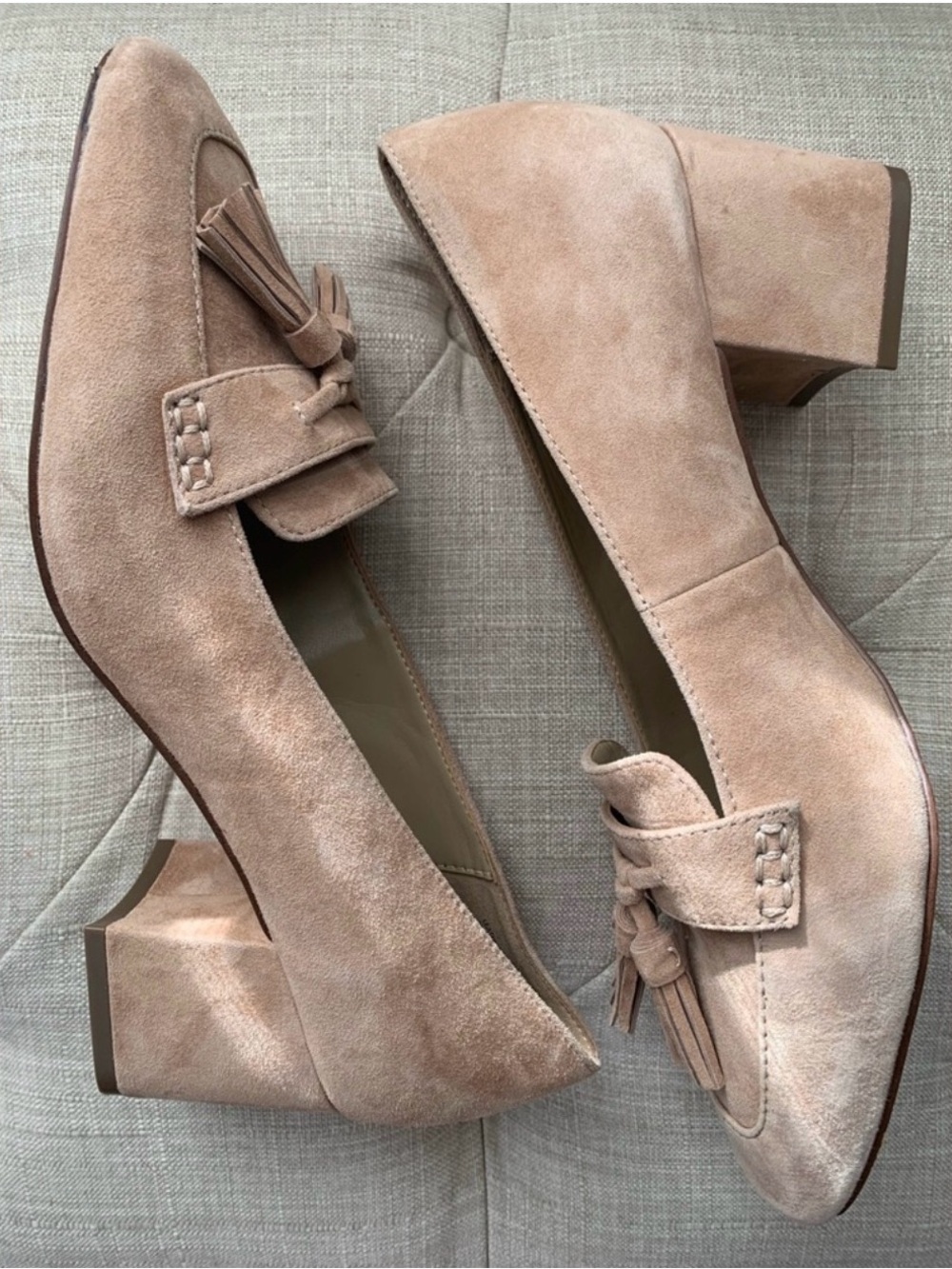 Ann Taylor Suede Block Heel Tassel Loafers - Beige 7